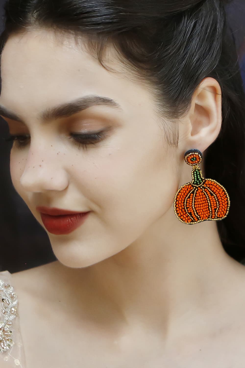 Beads Detail Pumpkin Shape Dangle Earring Trendsi