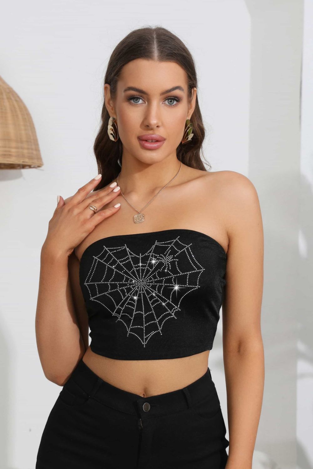 Heart Spider Web Graphic Tube Top Trendsi