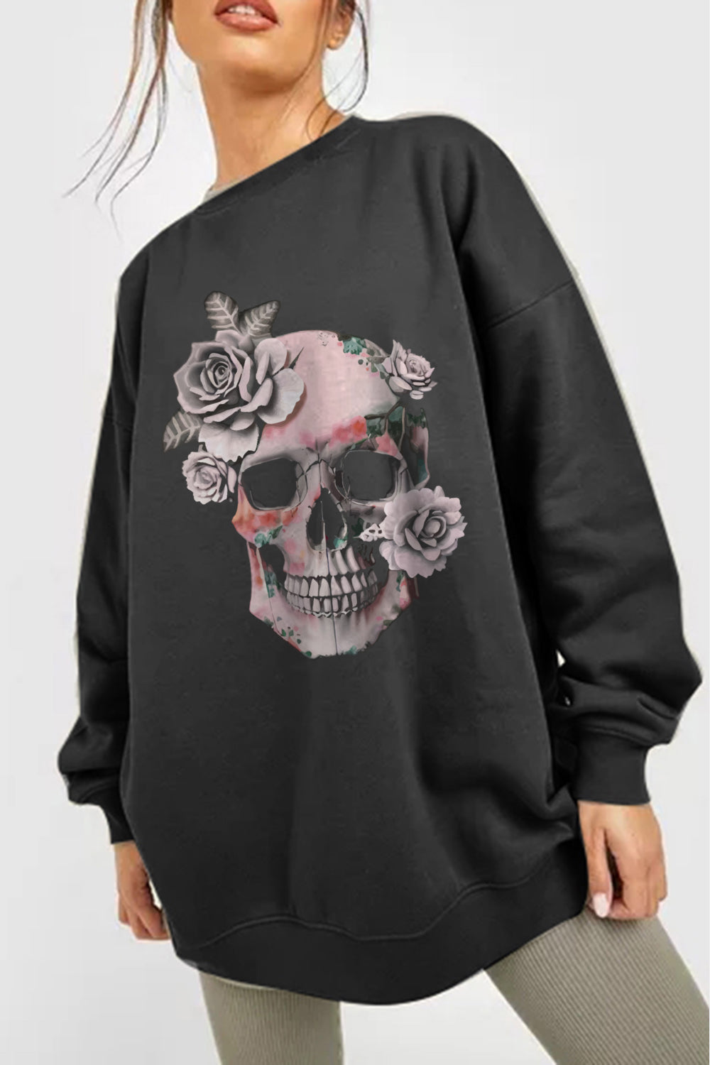 Simply Love Simply Love Full Size Dropped Shoulder SKULL Graphic Sweatshirt Trendsi