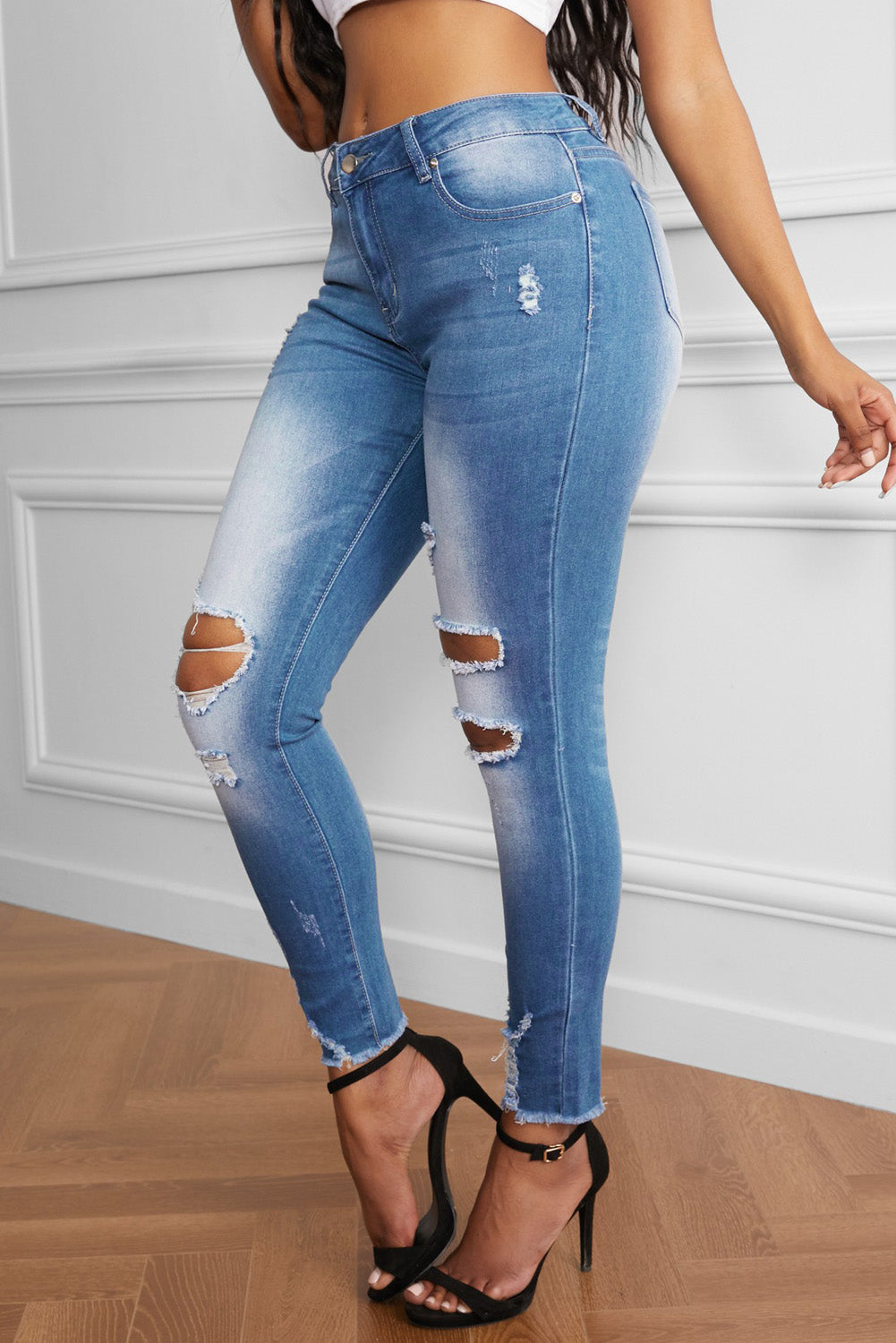 Baeful Faded Mid High Rise Jeans Trendsi