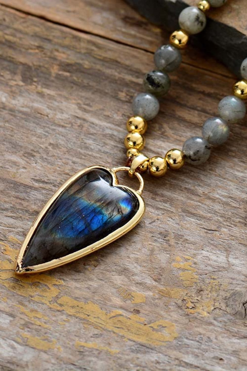 Natural Stone Pendant Beaded Necklace Trendsi