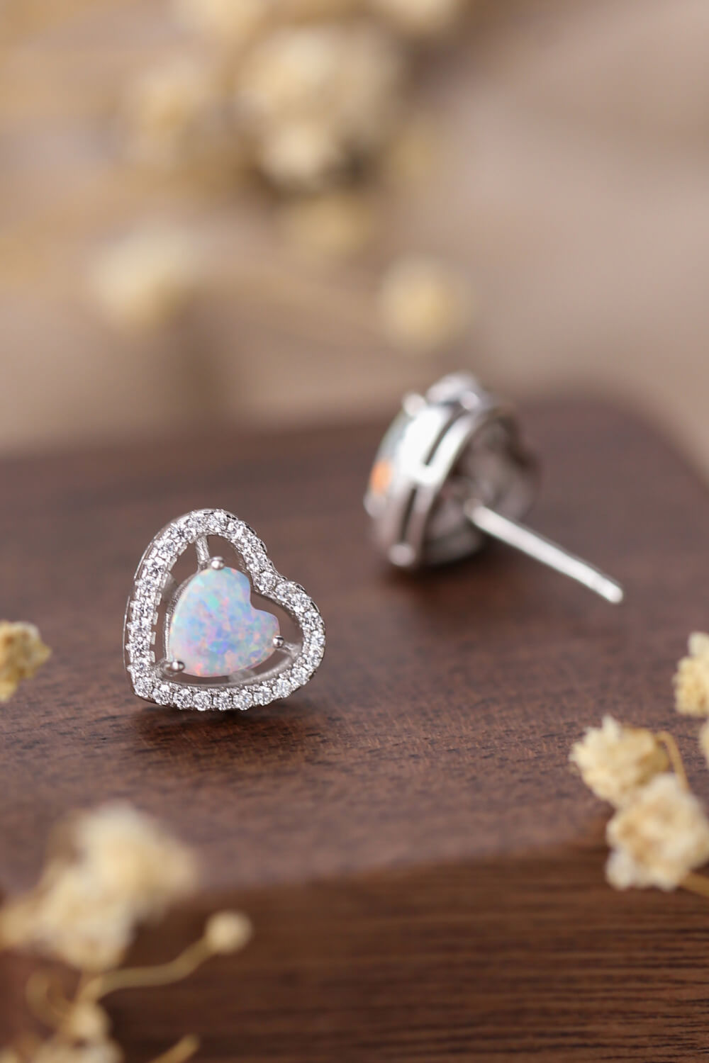 925 Sterling Silver Opal Heart Stud Earrings Trendsi