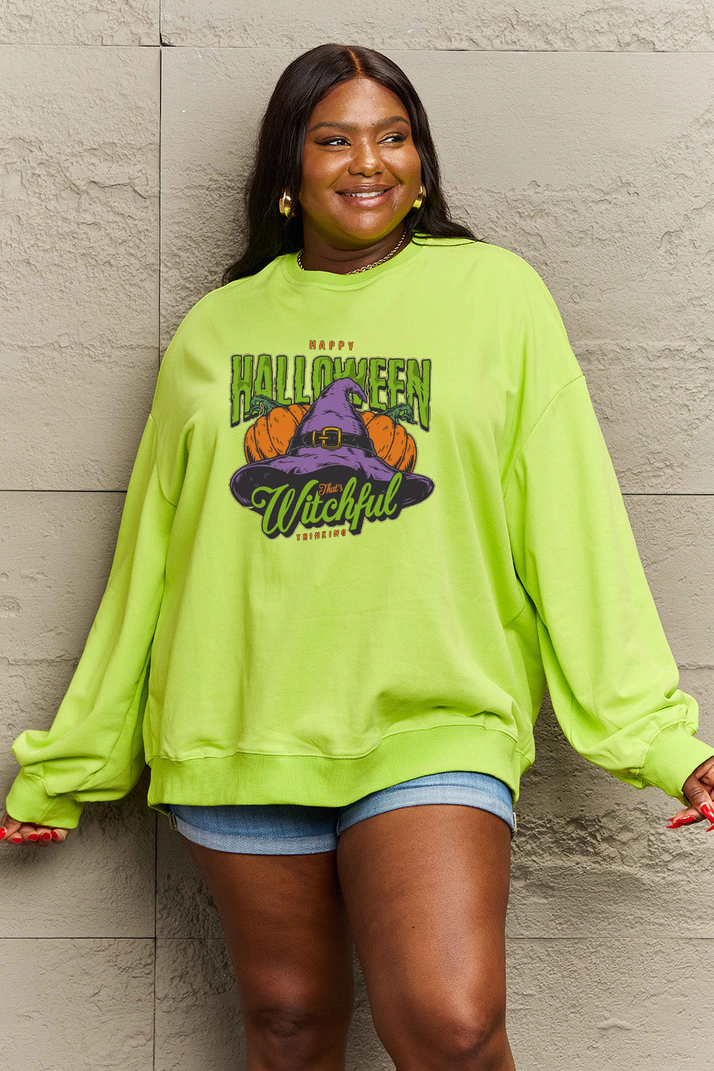 Simply Love Full Size Witch Hat Graphic Sweatshirt Trendsi