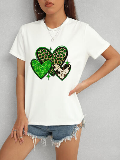Heart Round Neck Short Sleeve T-Shirt Trendsi