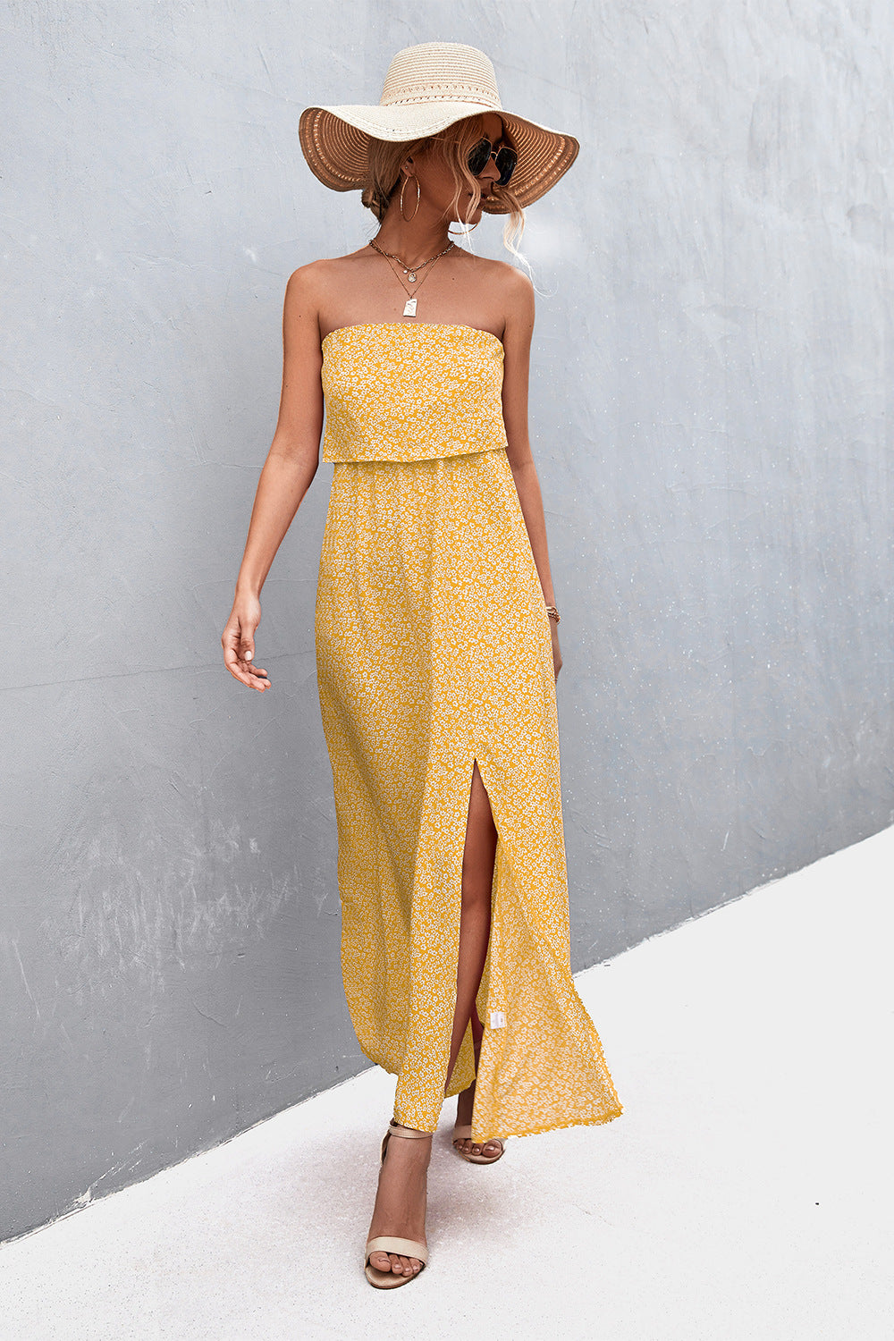 Strapless Split Maxi Dress Trendsi
