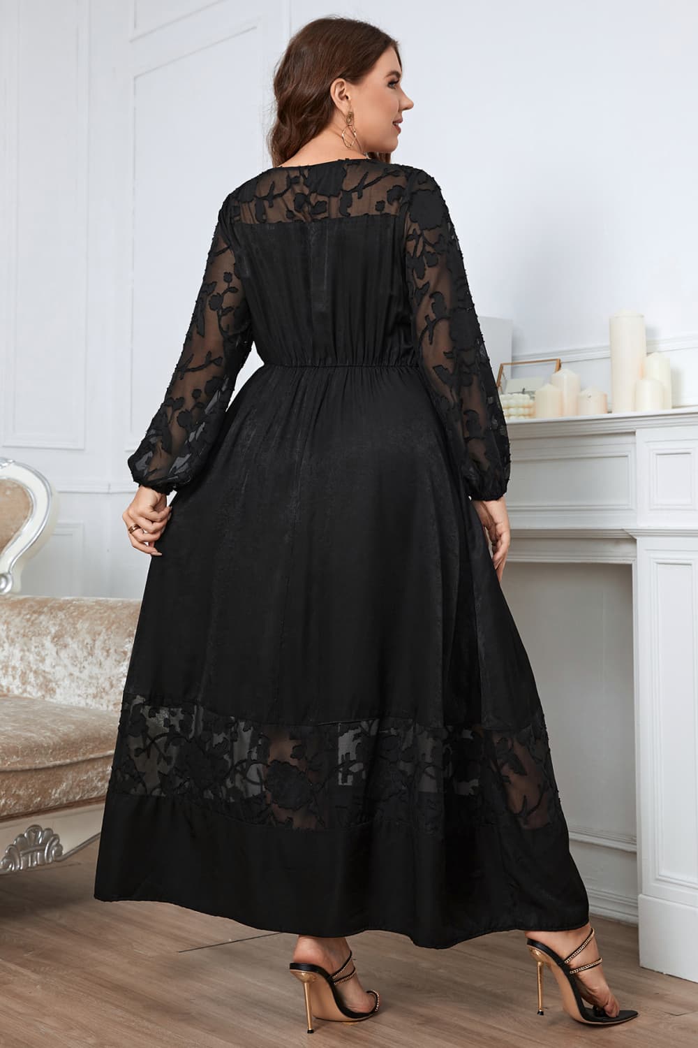 Melo Apparel Plus Size Embroidery Round Neck Long Sleeve Maxi Dress Trendsi