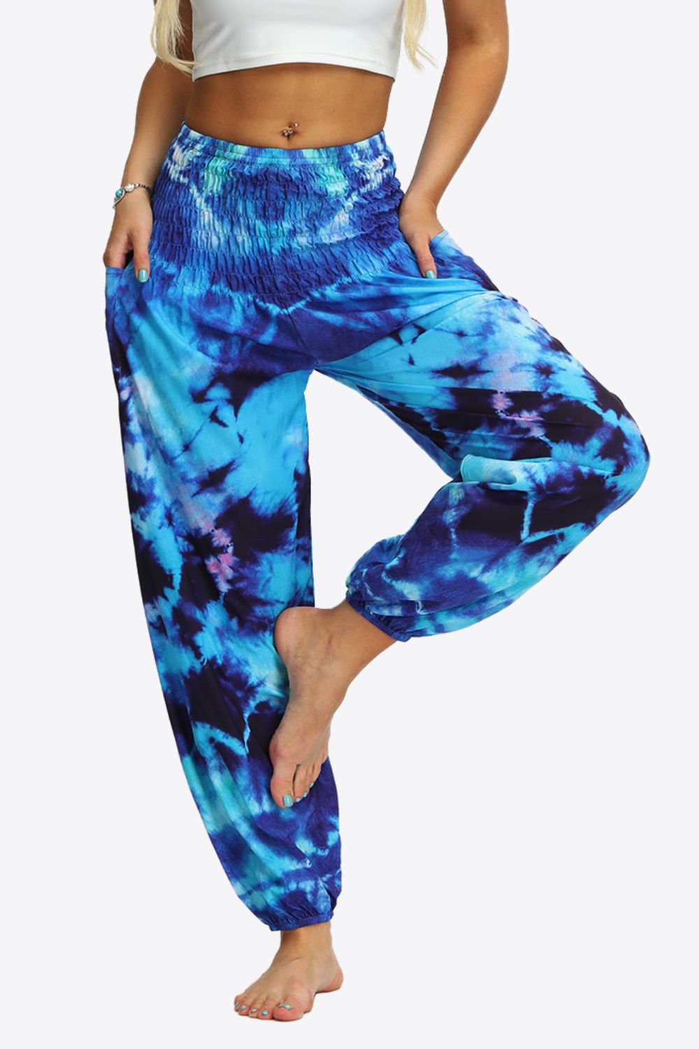 Tie-Dye Smocked Joggers Trendsi