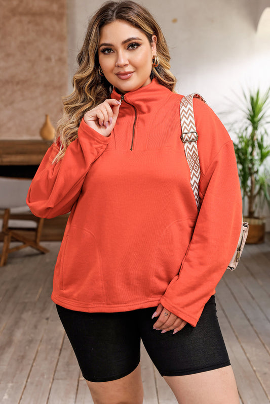 Plus Size Zip-Up Dropped Shoulder Sweatshirt Trendsi