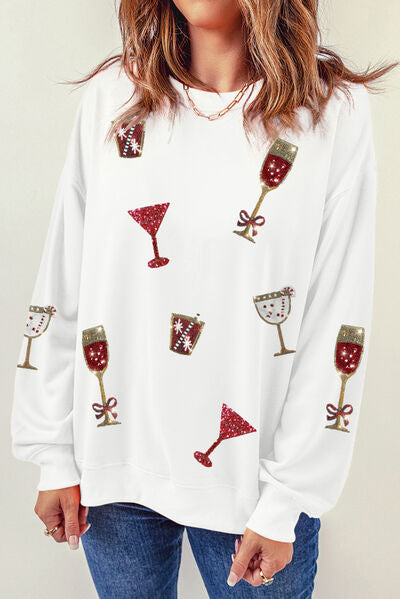 Sequin Round Neck Long Sleeve Sweatshirt Trendsi
