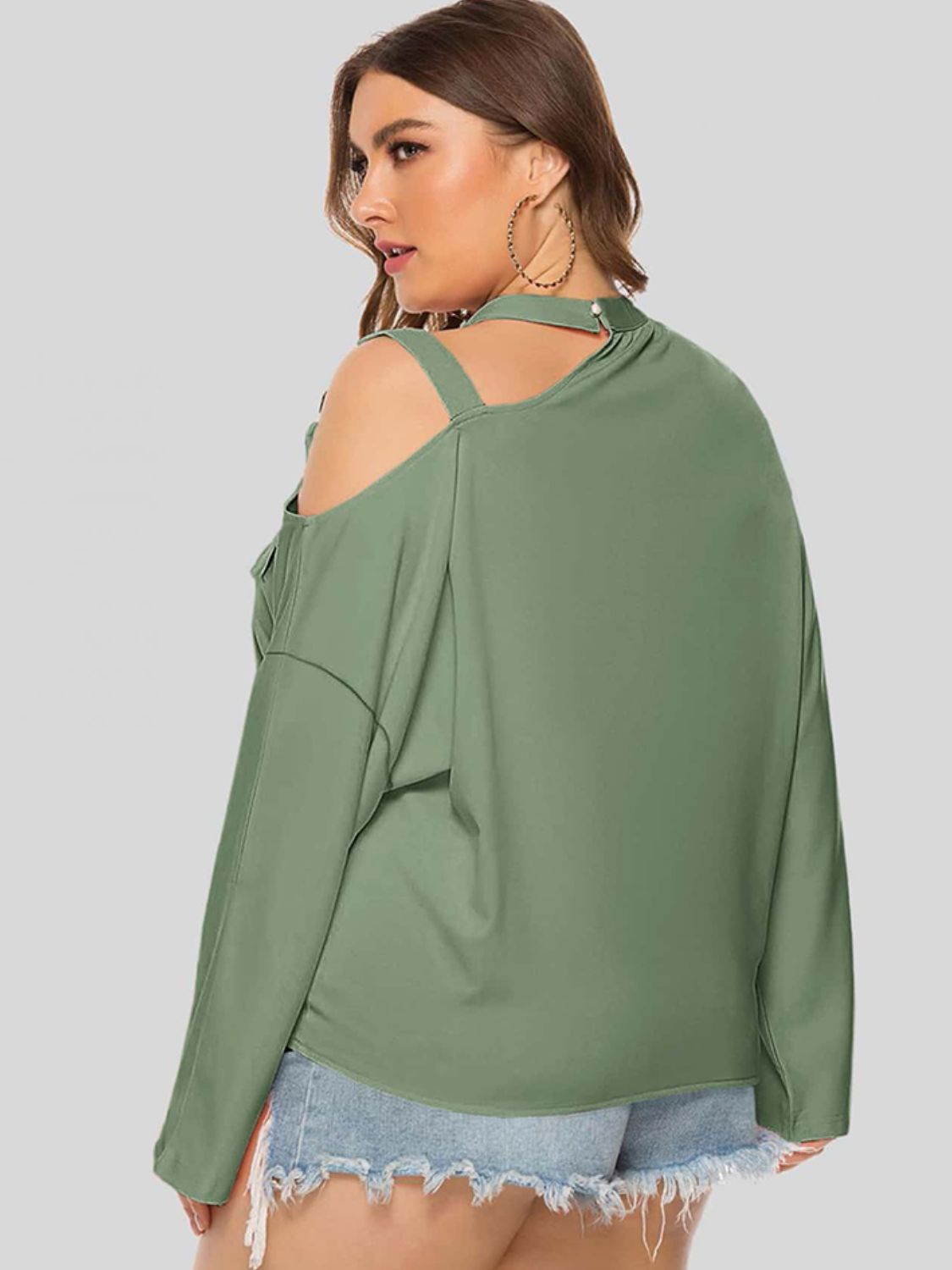 Plus Size Cold-Shoulder Tied Top Trendsi