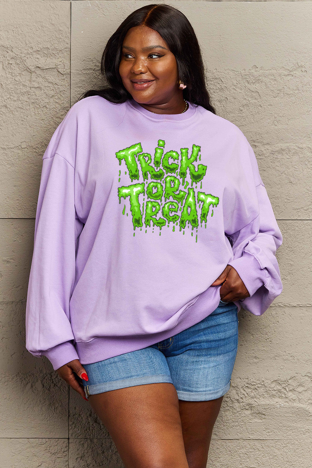 Simply Love Full Size TRICK OR TREAT Graphic Sweatshirt Trendsi