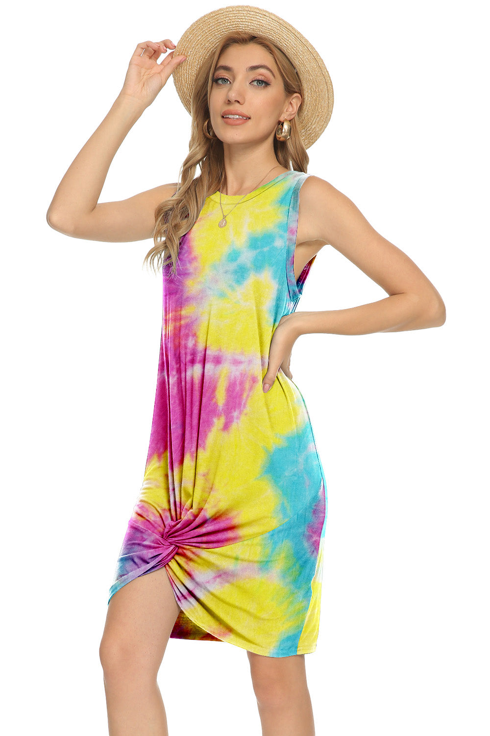 Tie-Dye Twisted Round Neck Sleeveless Dress Trendsi