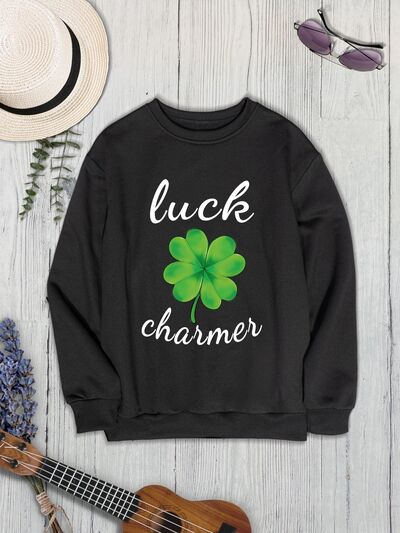 LUCK CHARMER Round Neck Sweatshirt Trendsi