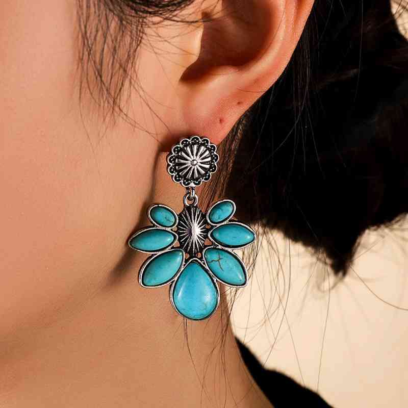 Artificial Turquoise Flower Earrings Trendsi