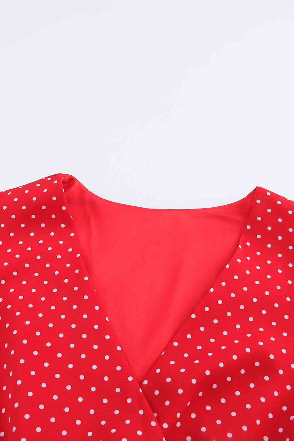 Polka Dot Surplice Neck Tie Waist Dress Trendsi