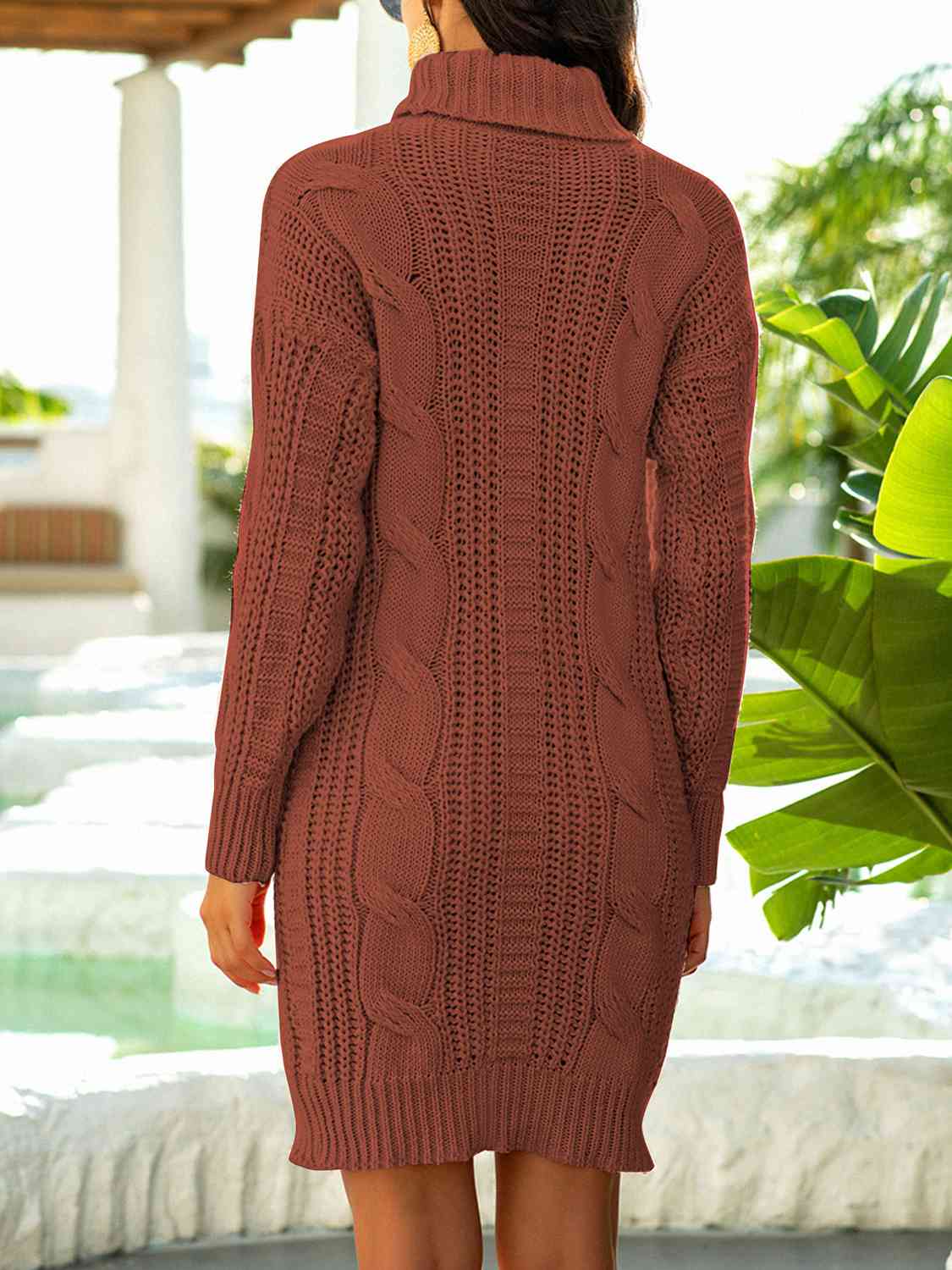 Turtleneck Ribbed Sweater Dress Trendsi