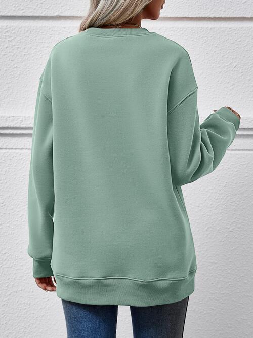 Letter Graphic Round Neck Long Sleeve Sweatshirt Trendsi