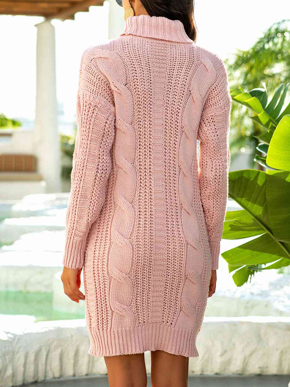 Turtleneck Ribbed Sweater Dress Trendsi