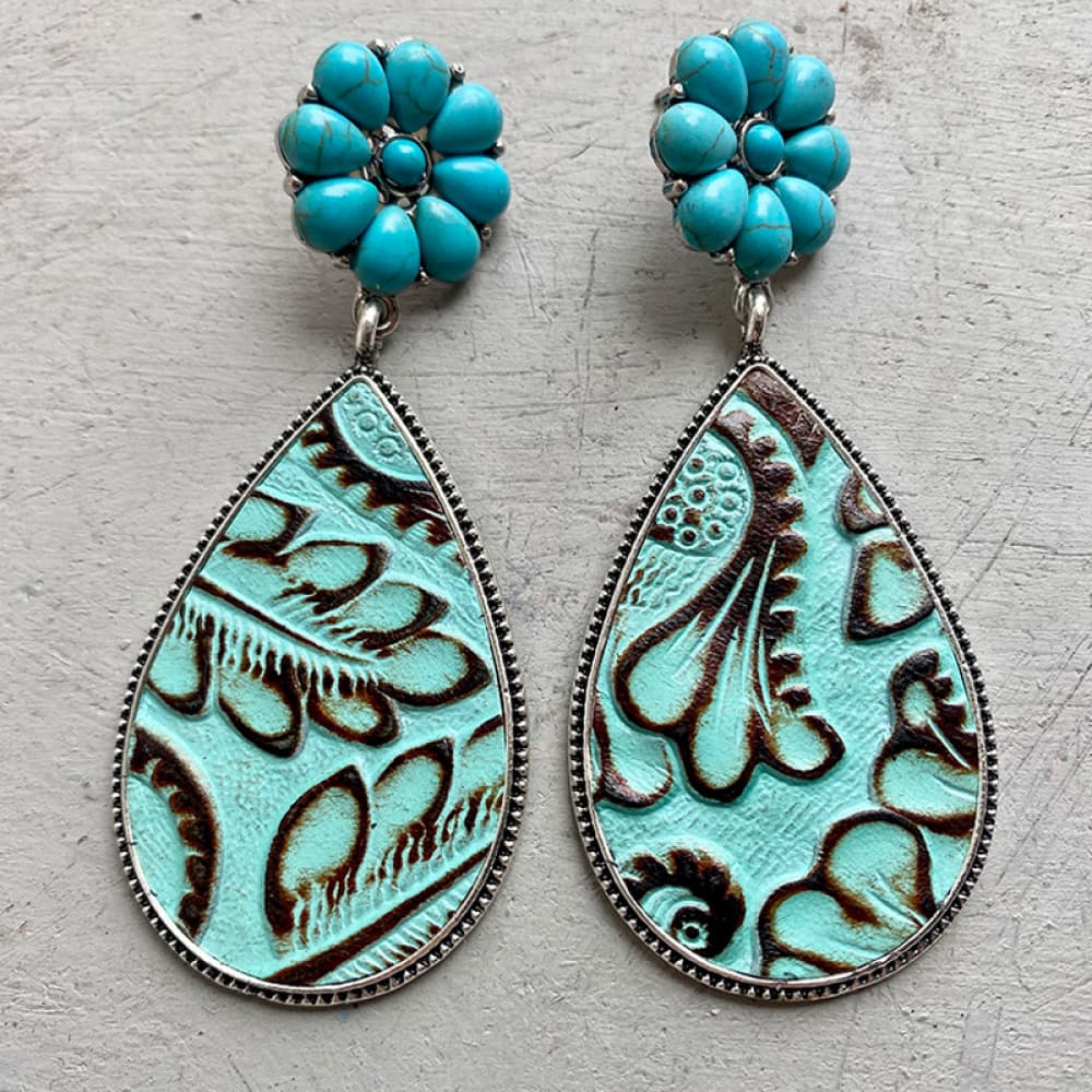 Turquoise Flower Teardrop Earrings Trendsi