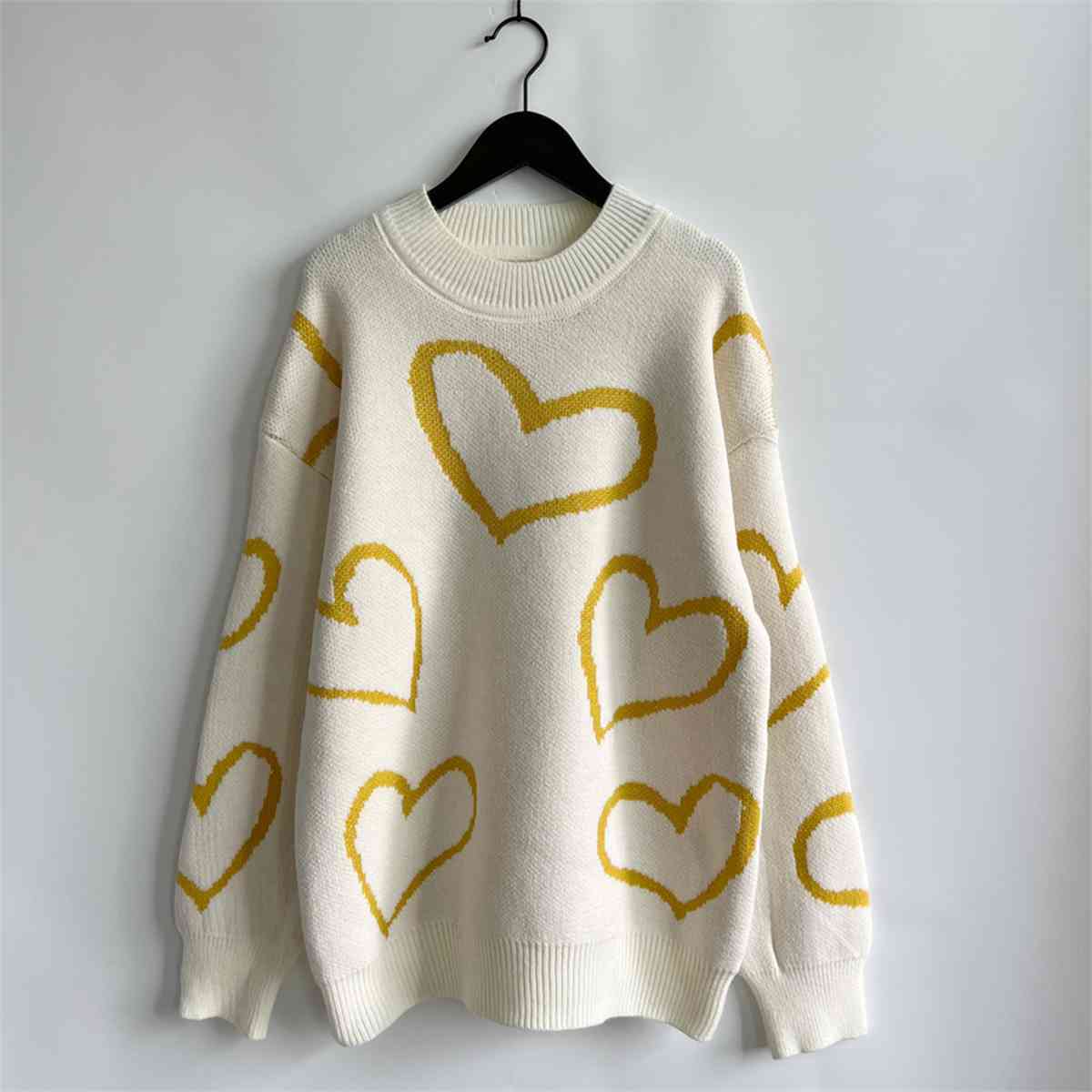 Heart Pattern Long Sleeve Sweater Trendsi