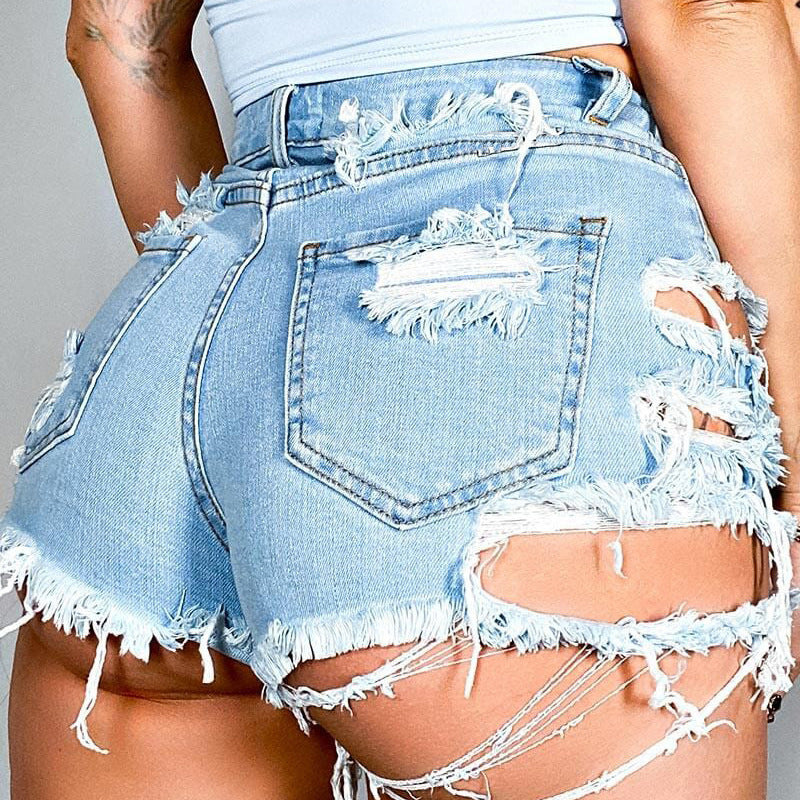 Asymmetrical Distressed Denim Shorts Trendsi