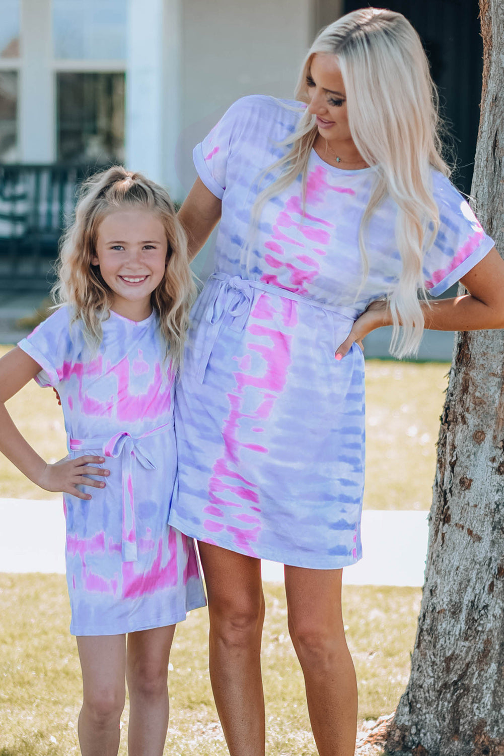 Women Tie-Dye Belted T-Shirt Dress Trendsi