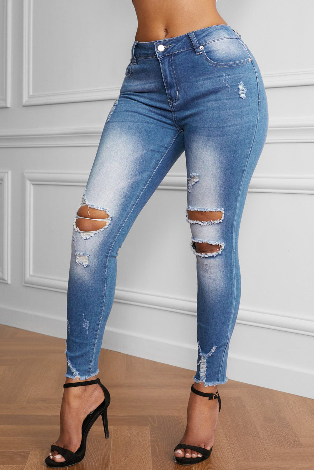 Baeful Faded Mid High Rise Jeans Trendsi