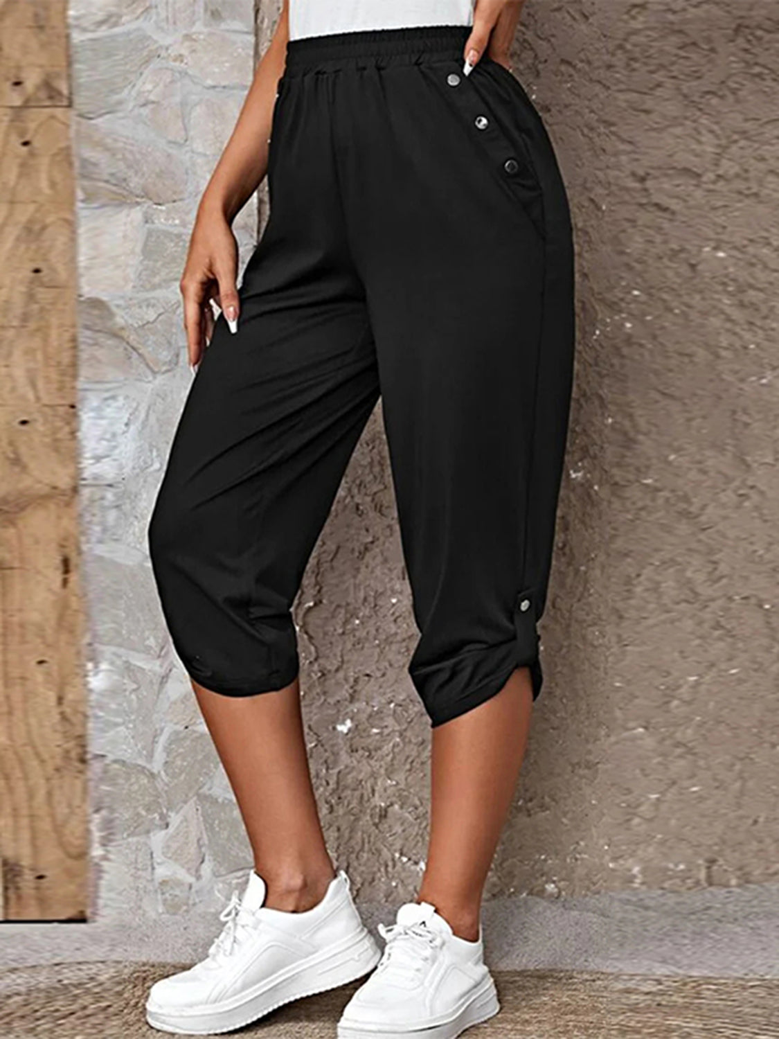 Full Size Roll-Tab Capris Pants Trendsi