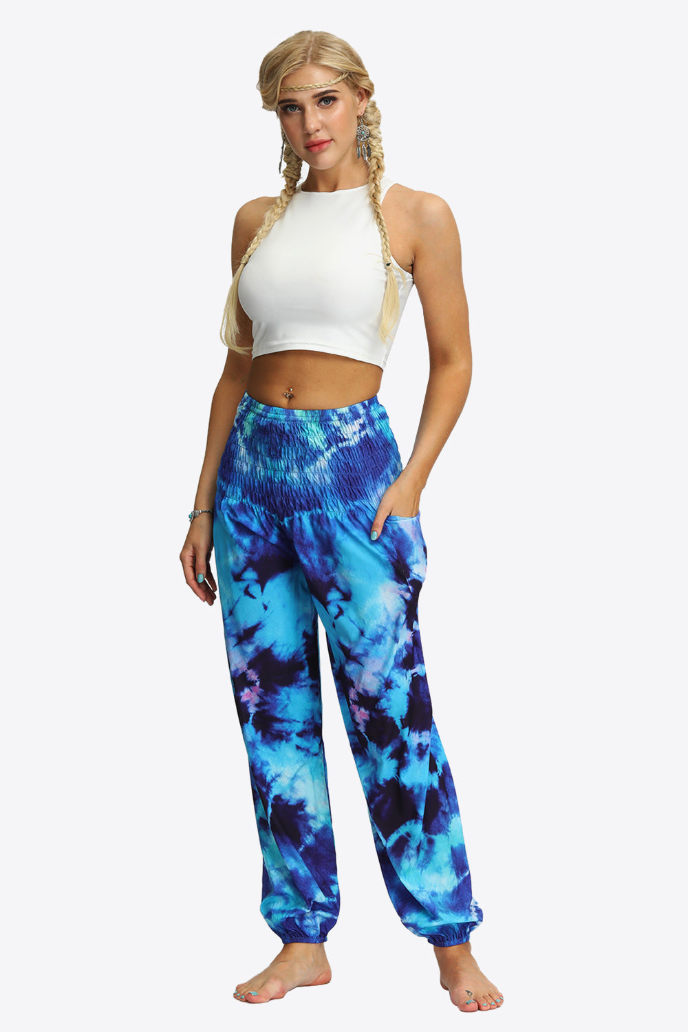 Tie-Dye Smocked Joggers Trendsi