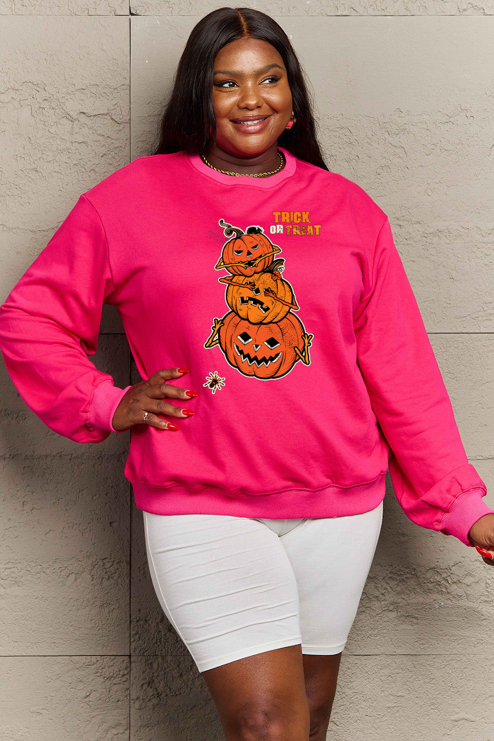 Simply Love Full Size TRICK OR TREAT Graphic Sweatshirt Trendsi