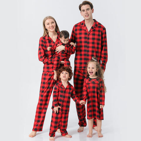 Baby Plaid Collared Neck Long Sleeve Jumpsuit Trendsi